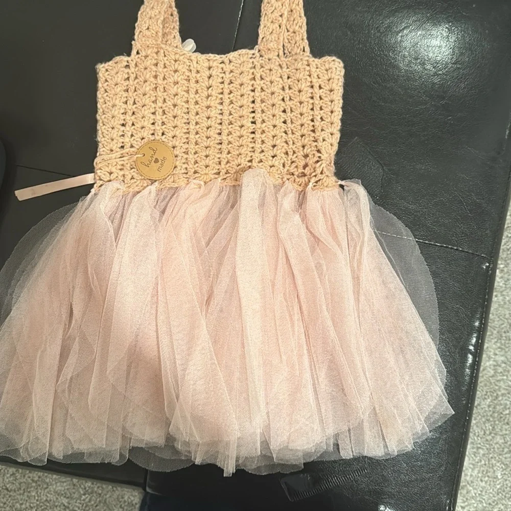 Pink Baby Girl Crochet and Tulle Dress​​​​​​​​​​
